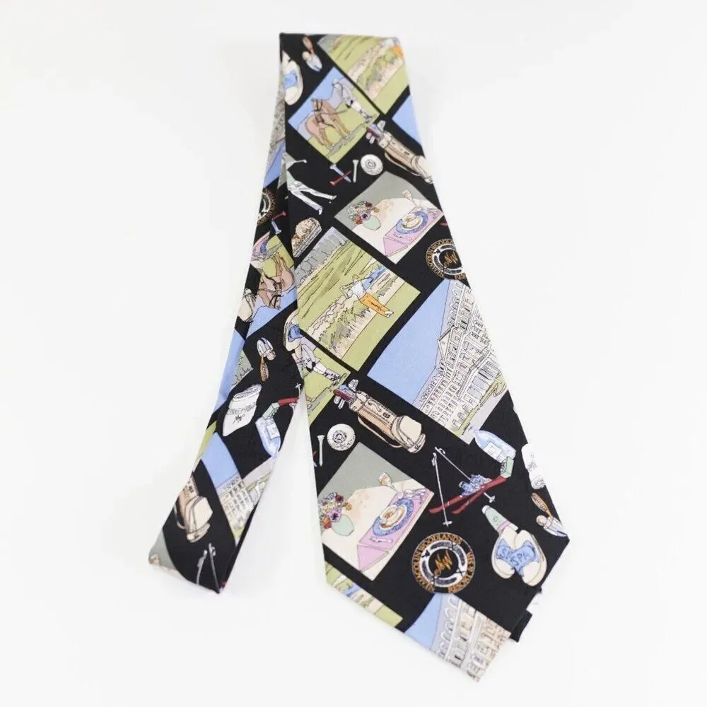 Vintage 1999 Nicole Miller Black Novelty Print Woven Wide Tie‎